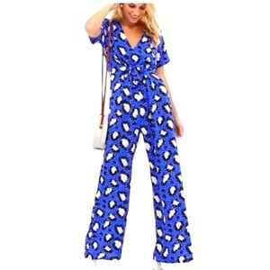 ASOS design tie waist v neck animal print jumpsuit size 6